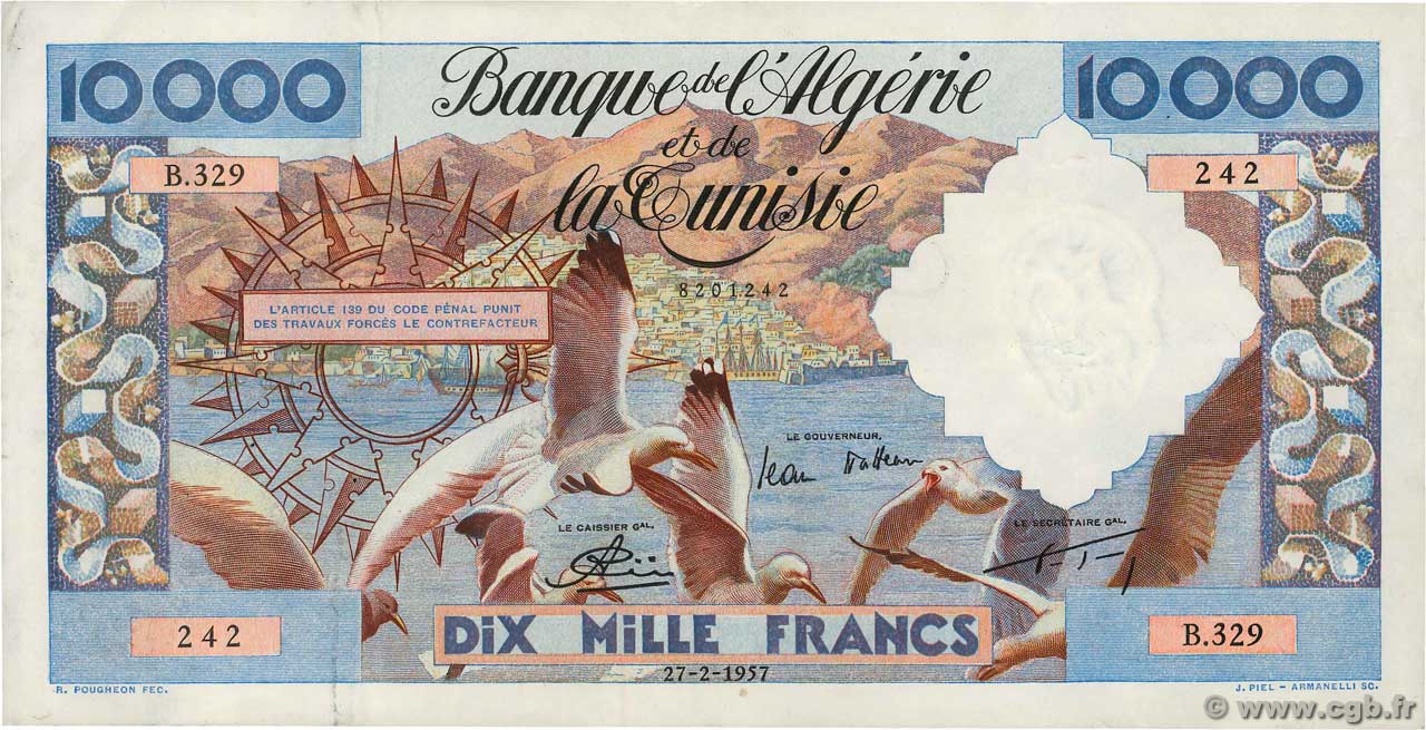 10000 Francs ALGERIA  1957 P.110 VF