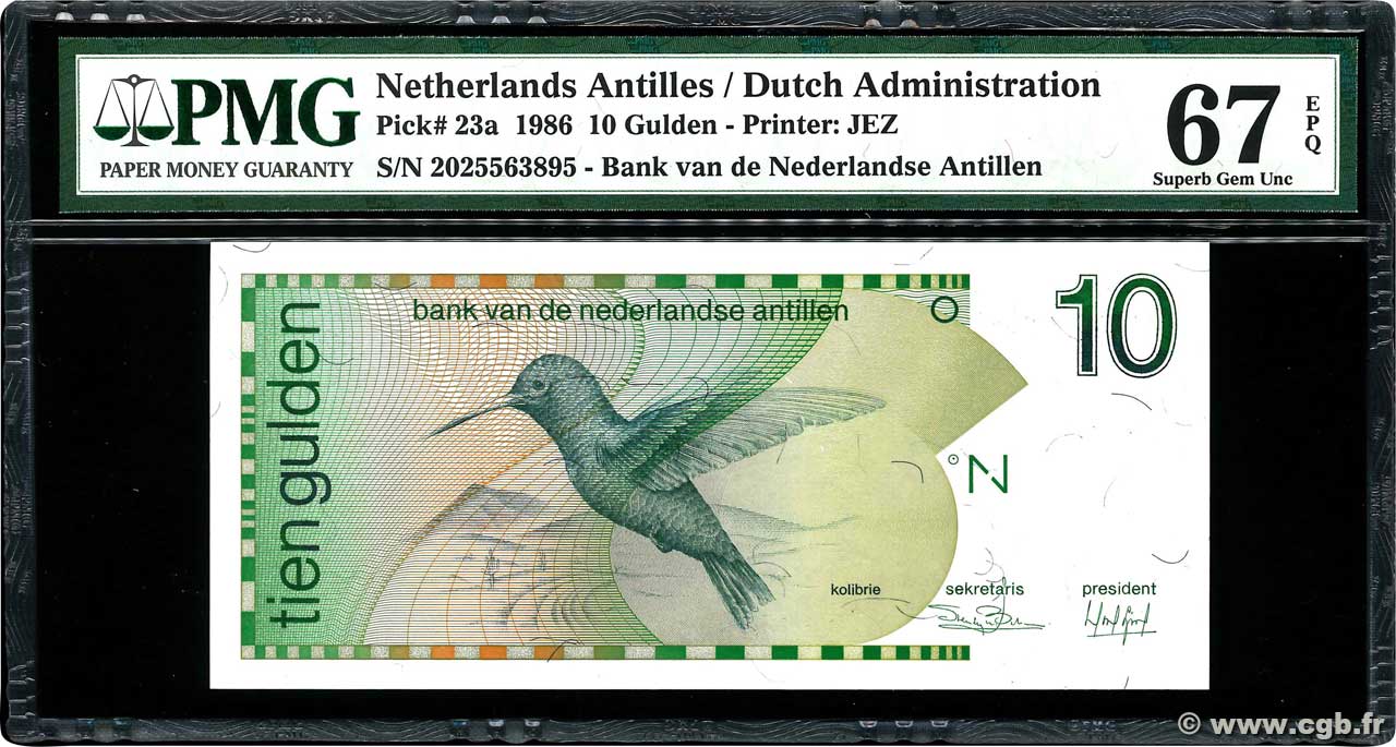 Colibri Netherlands-Antilles 10 Gulden Banconote 1986 Ch,Fior di Conio P #23-A " Colibrì 