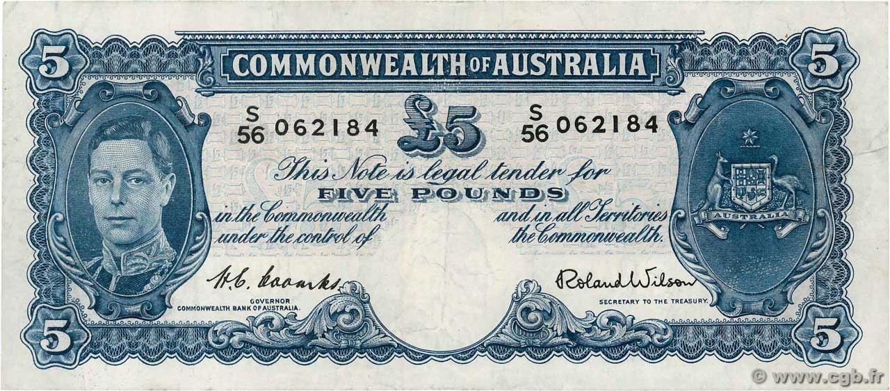 5 Pounds AUSTRALIA  1952 P.27d VF+