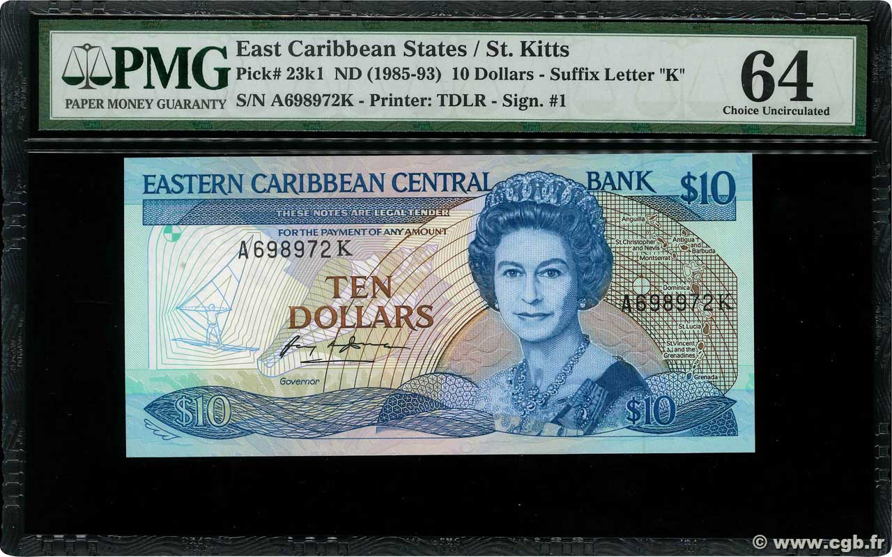 10 Dollars CARIBBEAN   1985 P.23k1 UNC