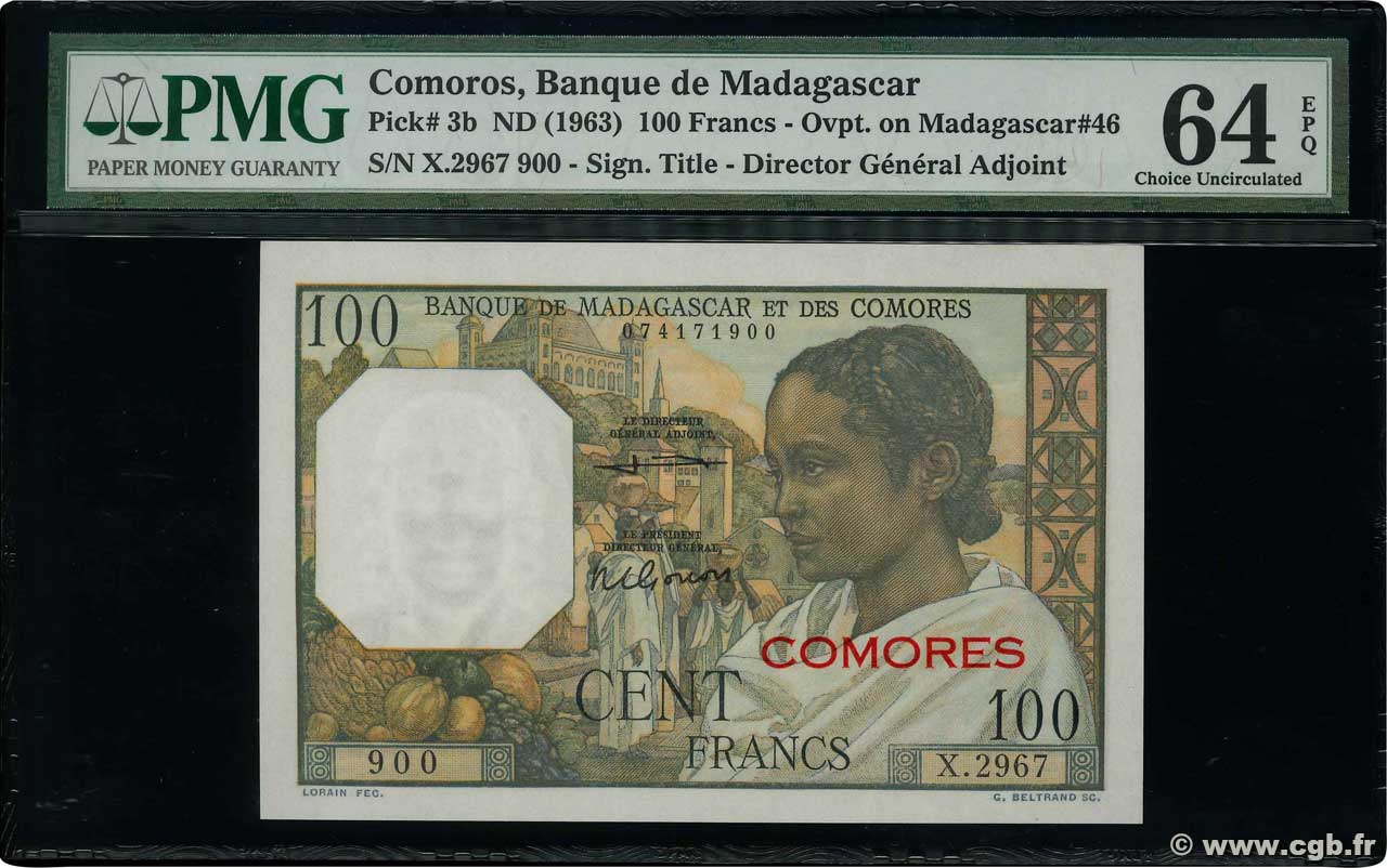 100 Francs COMORE  1963 P.03b2 q.FDC