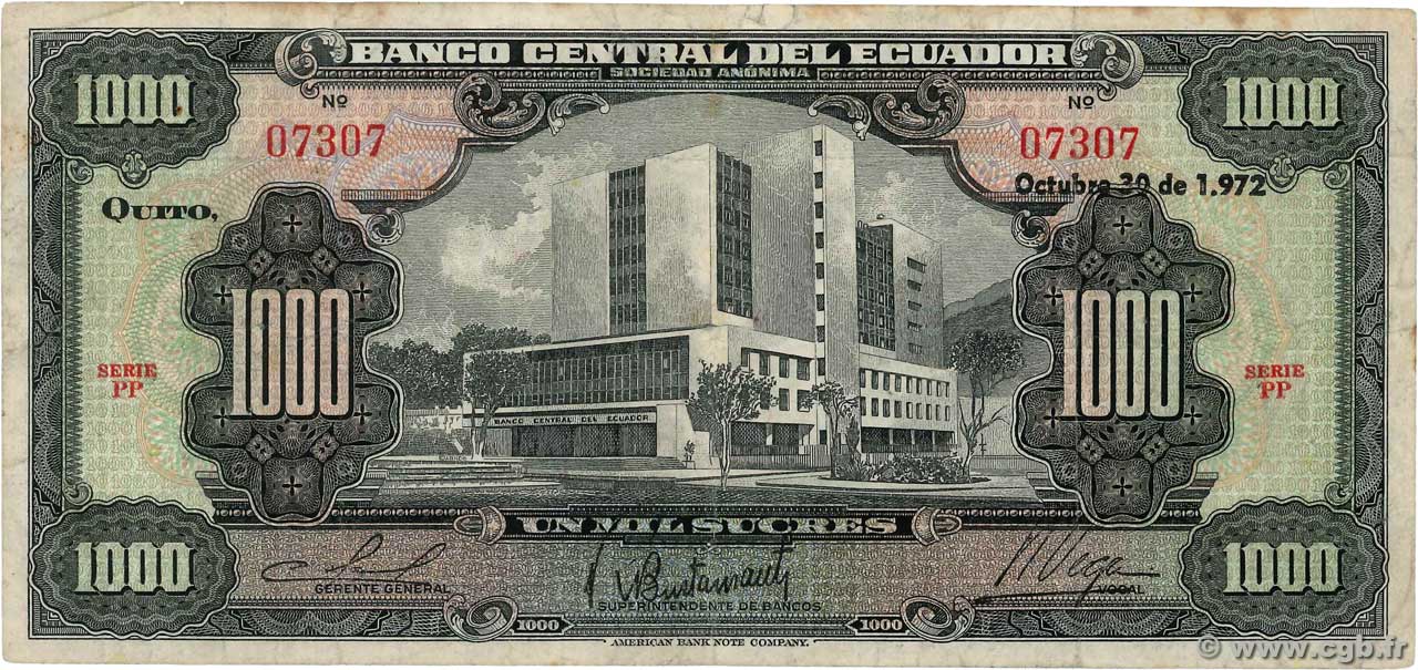 1000 Sucres ECUADOR  1972 P.107a q.BB
