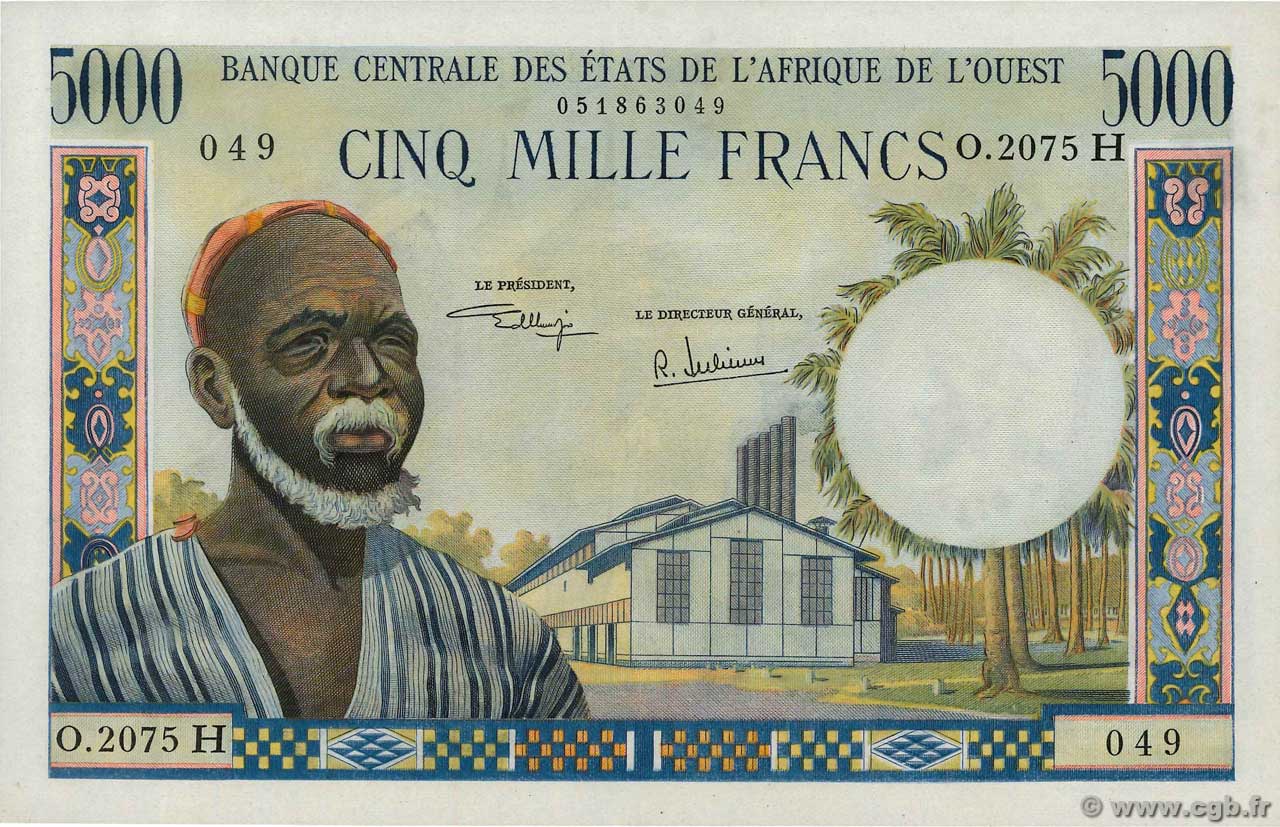 5000 Francs WEST AFRIKANISCHE STAATEN  1977 P.604Hk VZ+