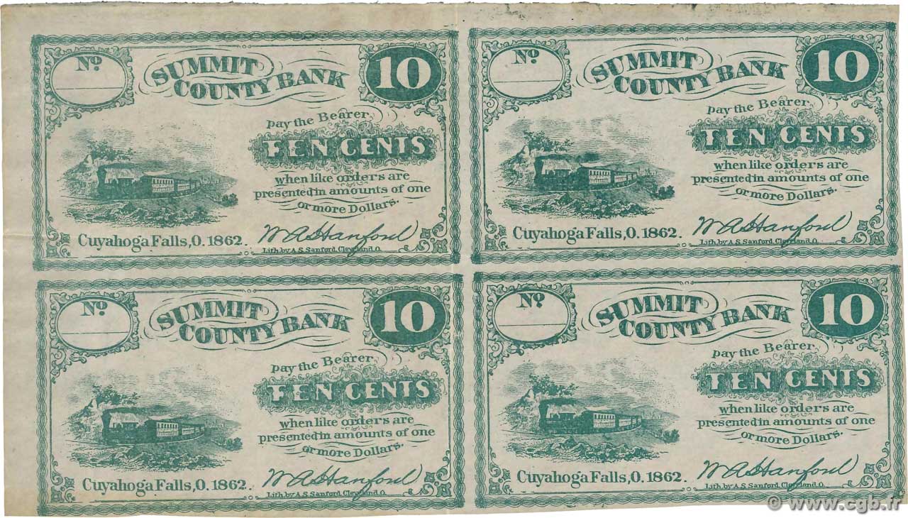 10 Cents Planche VEREINIGTE STAATEN VON AMERIKA Cuyahoga Falls 1862 P.- VZ