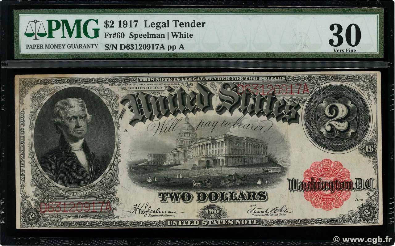 2 Dollars VEREINIGTE STAATEN VON AMERIKA  1917 P.188 SS