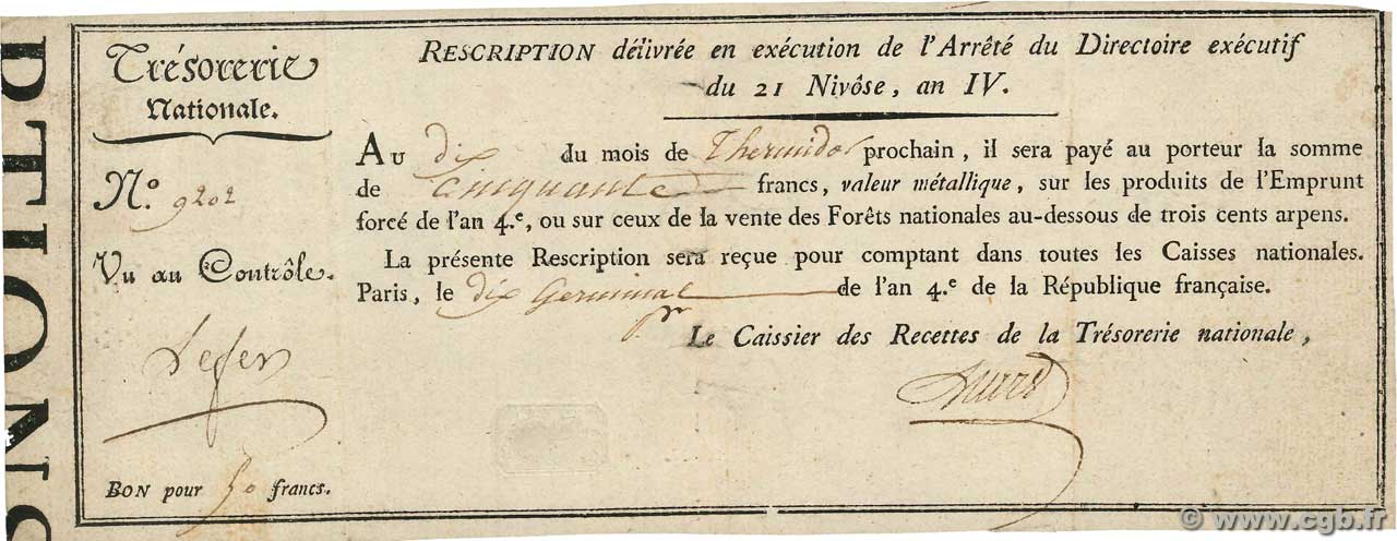 50 Francs FRANKREICH  1796 Ass.54a KLD.99. P.A89 fSS