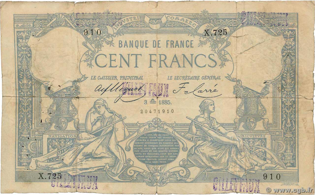 100 Francs type 1882 Faux FRANCIA  1885 F.A48.05x RC+