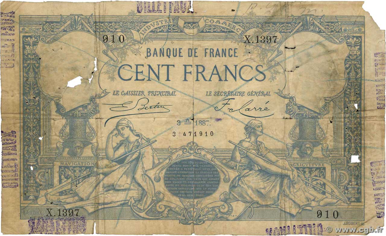 100 Francs type 1882 Faux FRANCE  1887 F.A48.07x P