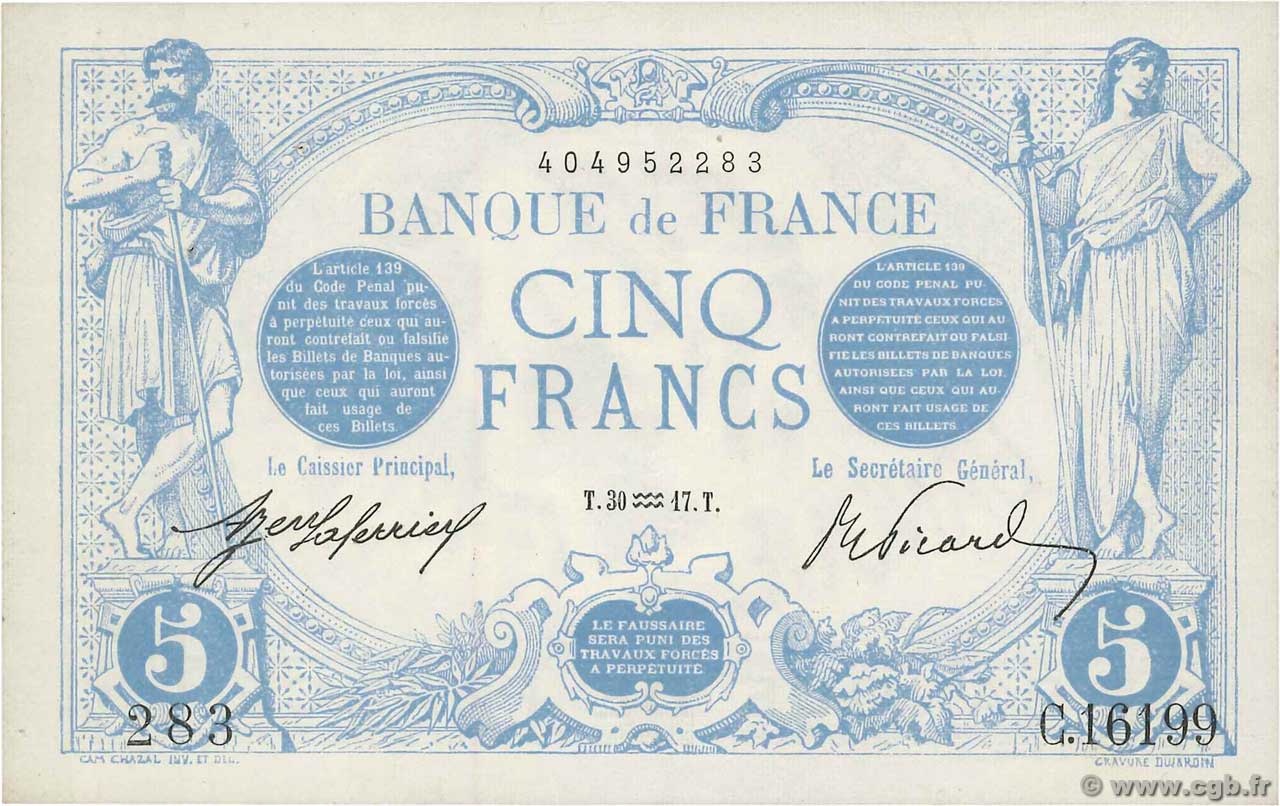5 Francs BLEU FRANCE  1917 F.02.47 SUP+