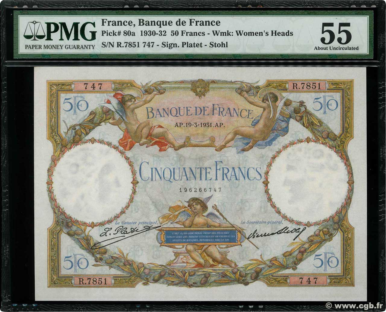 50 Francs LUC OLIVIER MERSON type modifié FRANKREICH  1931 F.16.02 VZ+