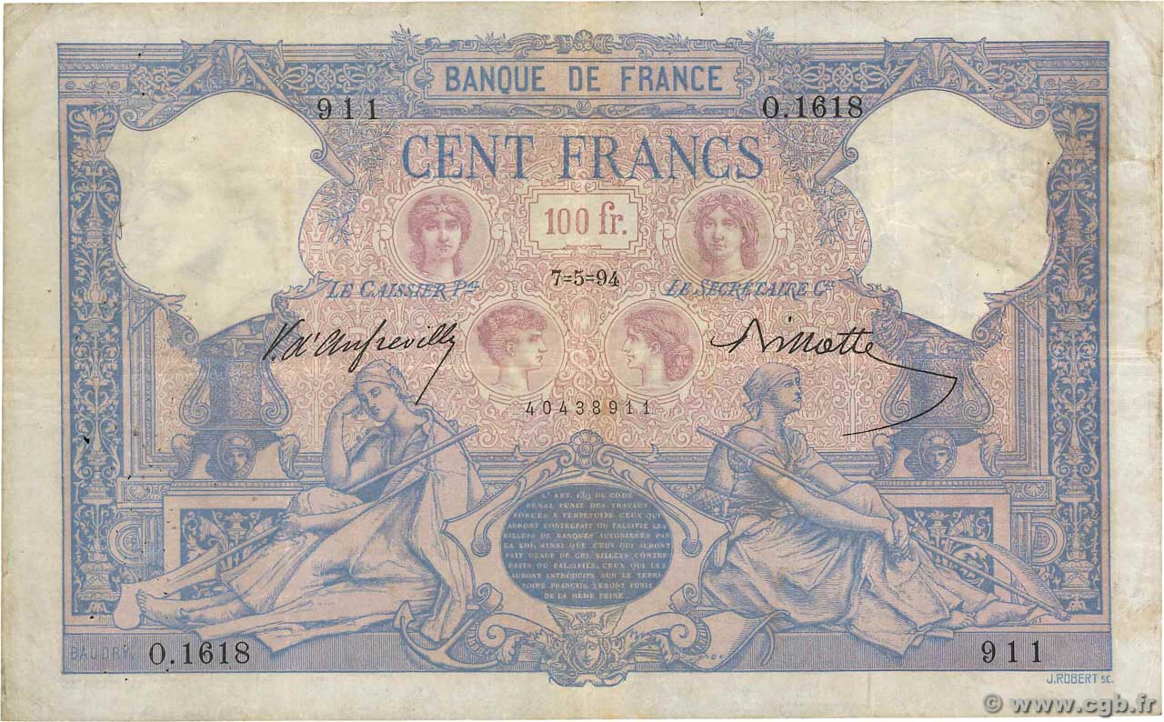 100 Francs BLEU ET ROSE FRANCIA  1894 F.21.07 MB