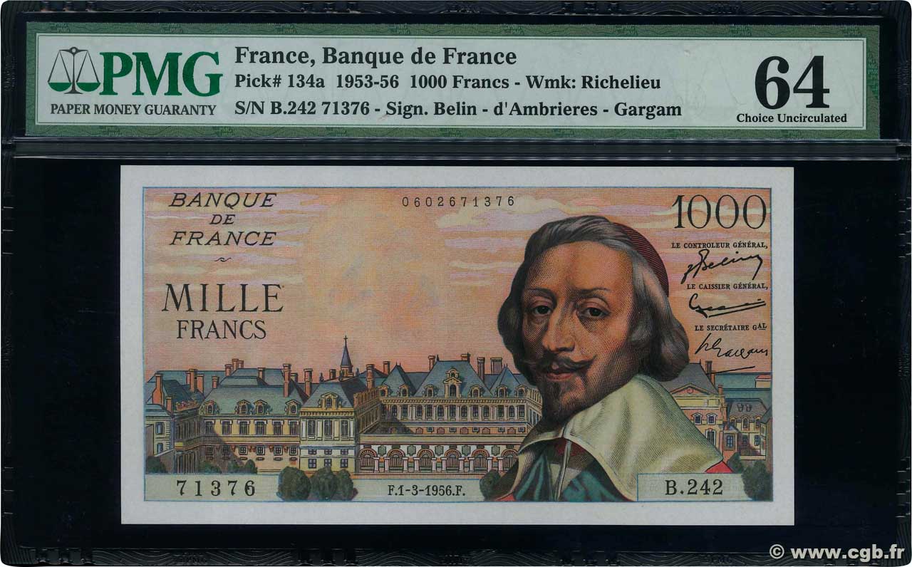 1000 Francs RICHELIEU FRANCIA  1956 F.42.19 AU