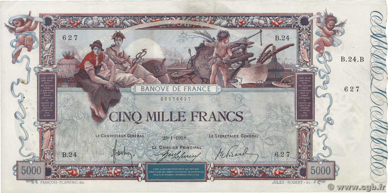 5000 Francs FLAMENG FRANCIA  1918 F.43.01 MBC+