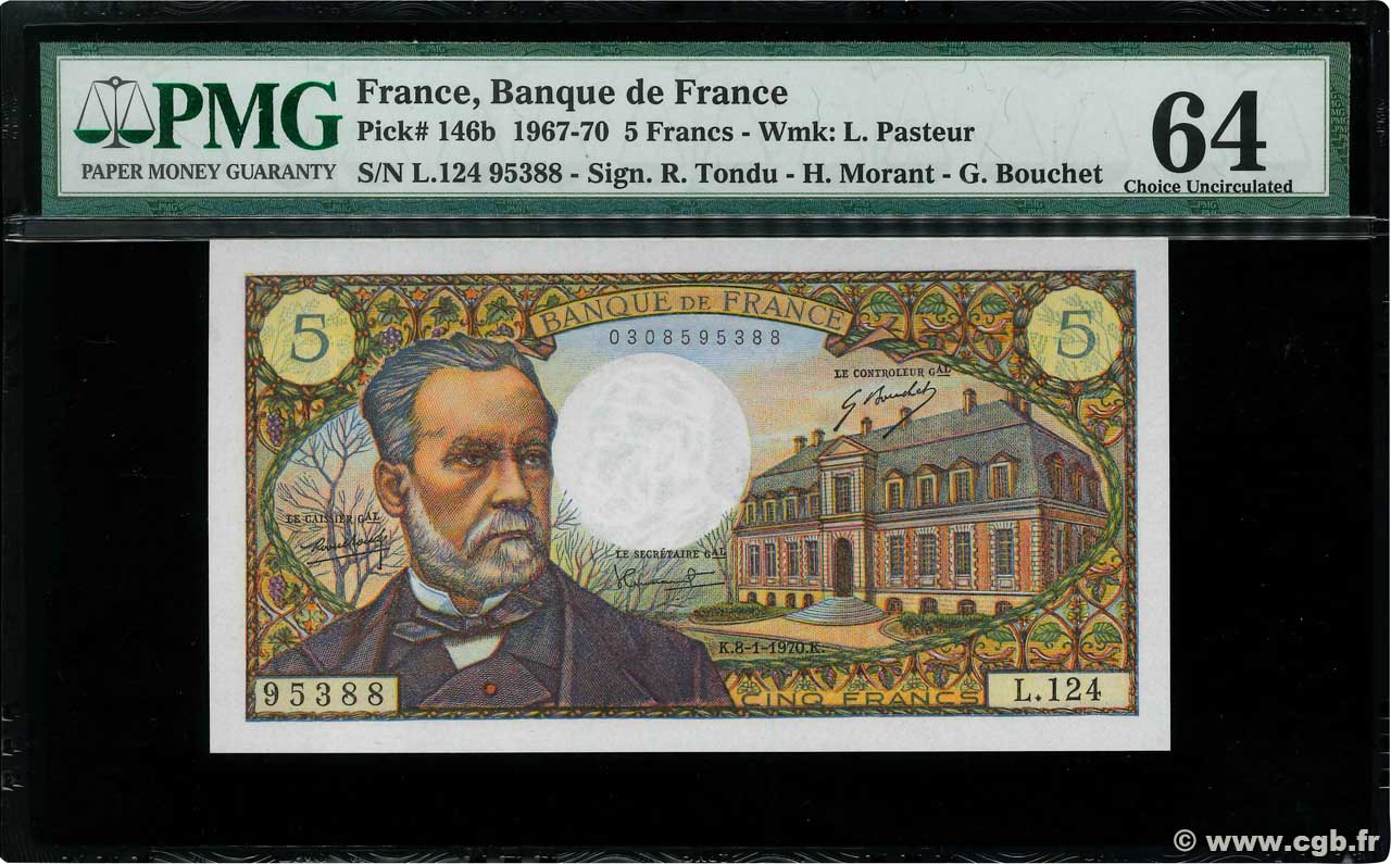 5 Francs PASTEUR FRANCE  1970 F.61.12 UNC-
