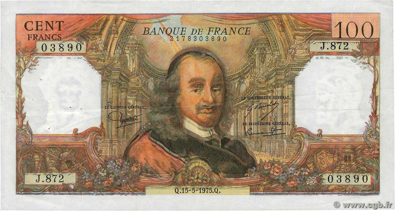 100 Francs CORNEILLE Fauté FRANCIA  1975 F.65.50 BB