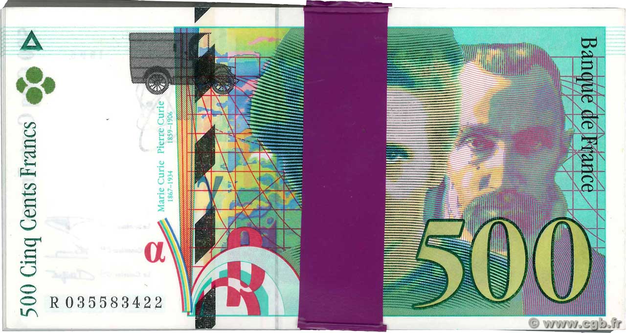 500 Francs PIERRE ET MARIE CURIE Liasse FRANCIA  1995 F.76.02 q.FDC