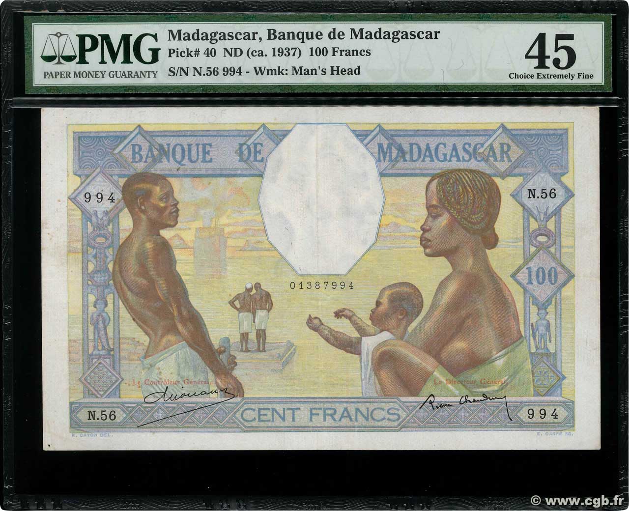 100 Francs MADAGASKAR  1937 P.040 SS to VZ