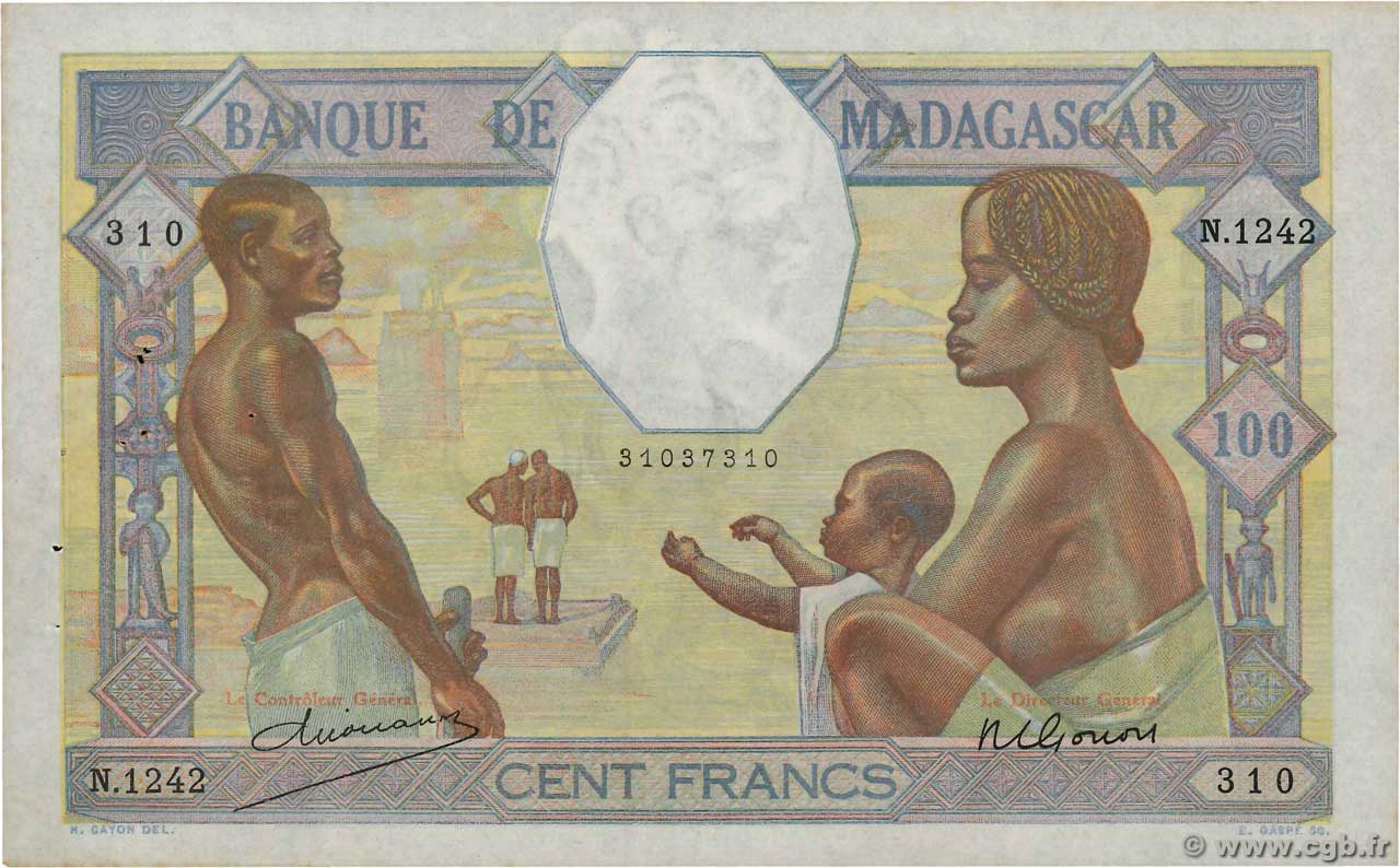 100 Francs MADAGASCAR  1948 P.040 q.SPL