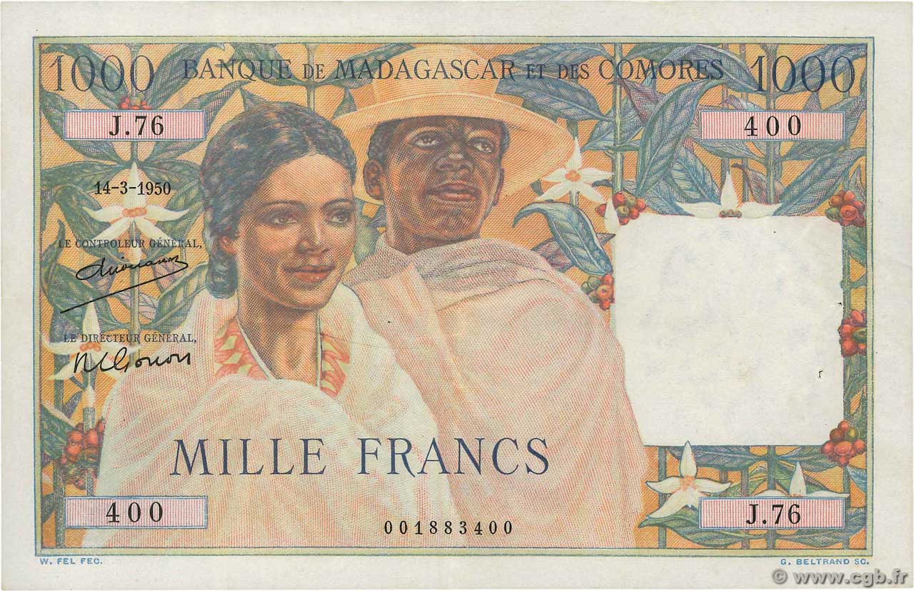 1000 Francs MADAGASCAR  1961 P.048a SPL