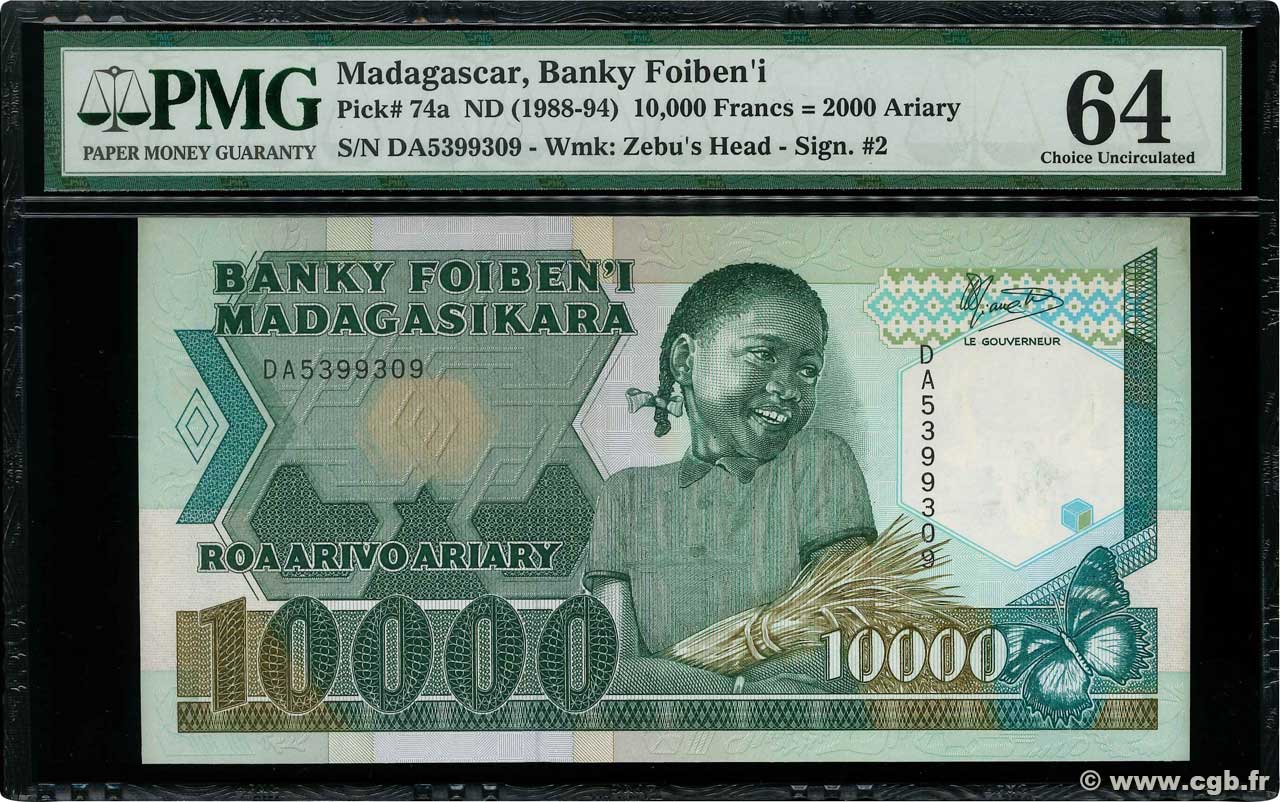 10000 Francs - 2000 Ariary MADAGASCAR  1988 P.074a UNC