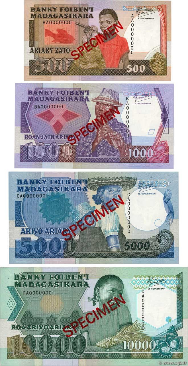 500 Francs à 10000 Francs Spécimen MADAGASCAR  1988 P.71s à 74s SUP+