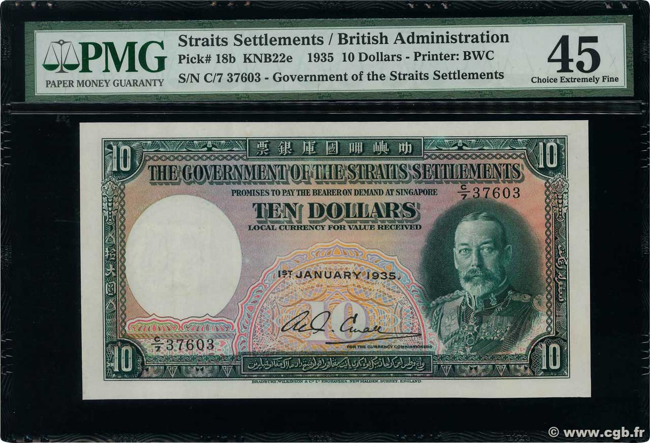 10 Dollars MALESIA - INSEDIAMENTI DELLO STRETTO  1935 P.18b SPL