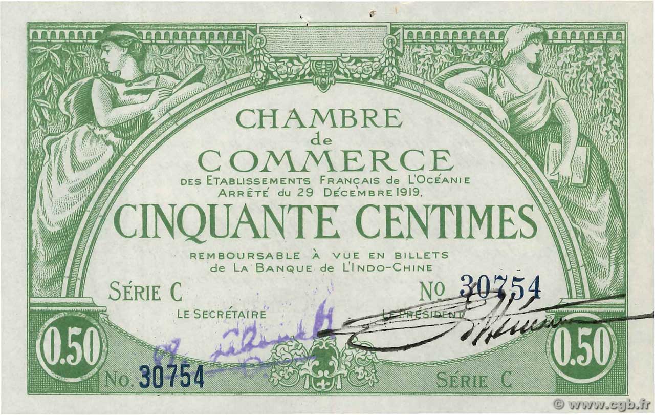 50 Centimes OCÉANIE  1919 P.02a SPL