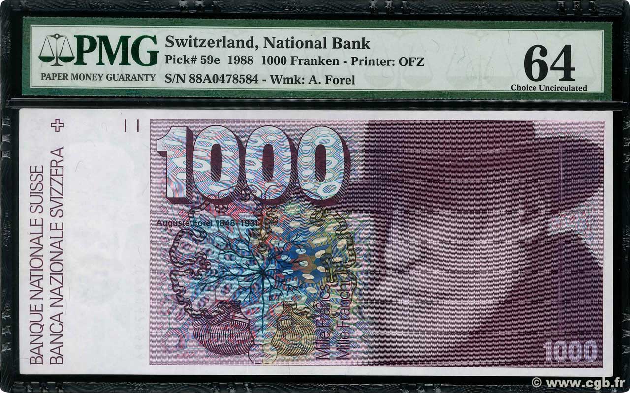 1000 Francs SUISSE  1970 P.59e ST