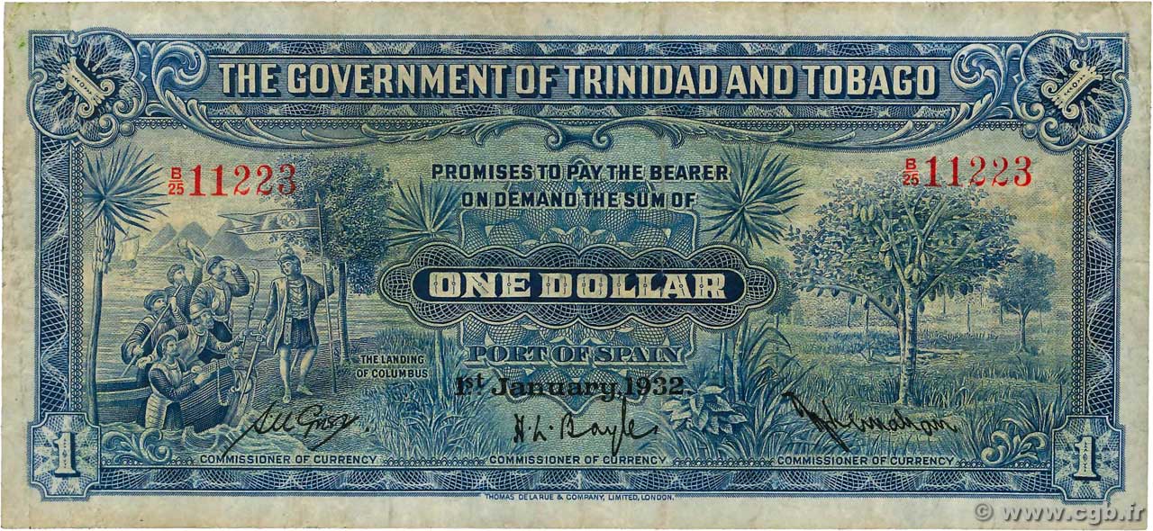 1 Dollar TRINIDAD et TOBAGO  1932 P.03 pr.TB