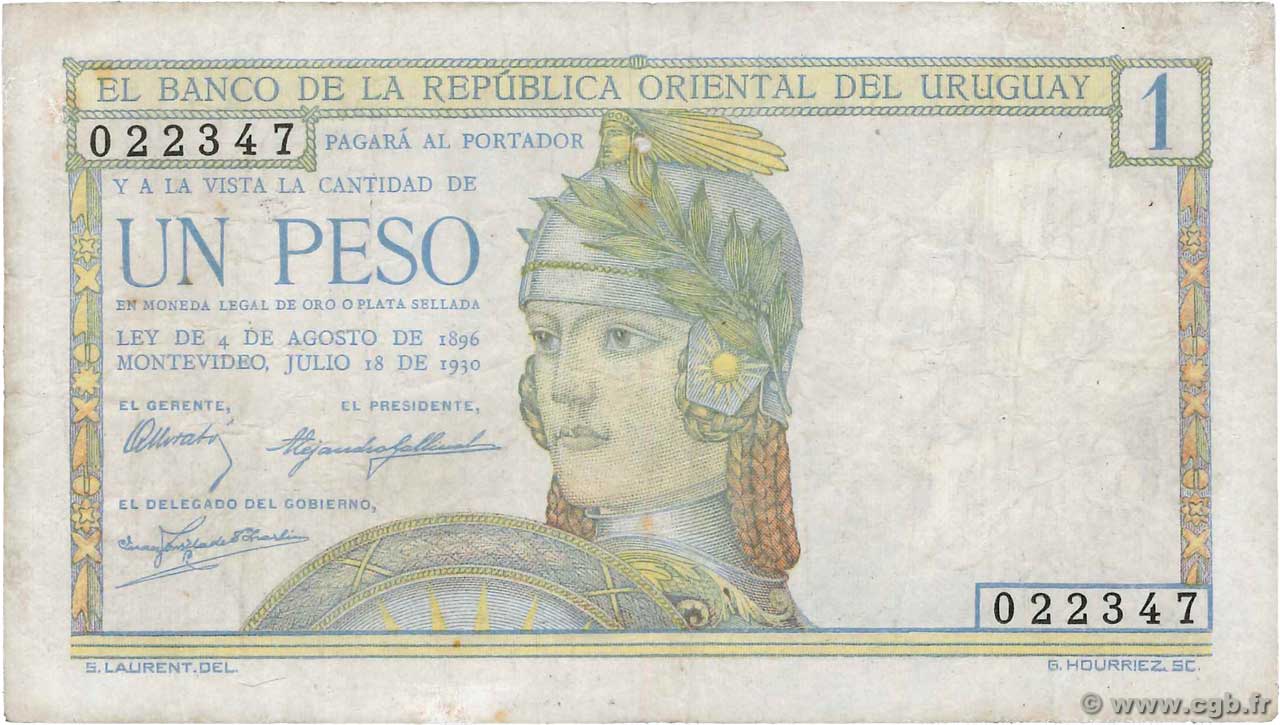 1 Peso URUGUAY  1930 P.017a MB