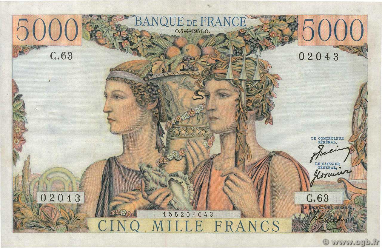 5000 Francs TERRE ET MER FRANCIA  1951 F.48.04 q.SPL