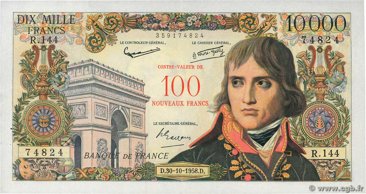 100 NF sur 10000 Francs BONAPARTE FRANCE  1958 F.55.01 TTB+