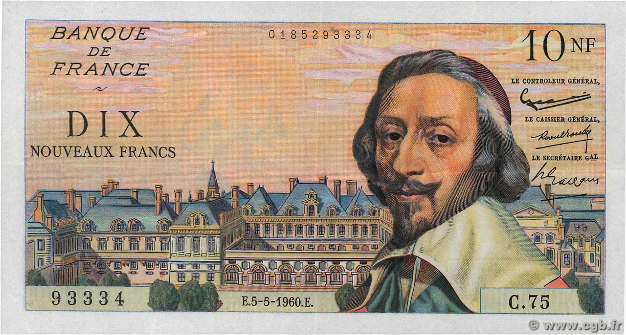 10 Nouveaux Francs RICHELIEU FRANKREICH  1960 F.57.07 VZ