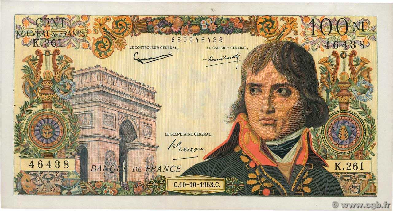 100 Nouveaux Francs BONAPARTE FRANCIA  1963 F.59.23 SPL+