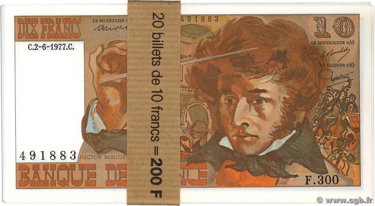 10 Francs BERLIOZ Liasse FRANCE  1977 F.63.22 UNC