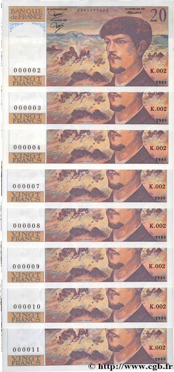 20 Francs DEBUSSY Numéro spécial FRANCIA  1980 F.66.01 AU
