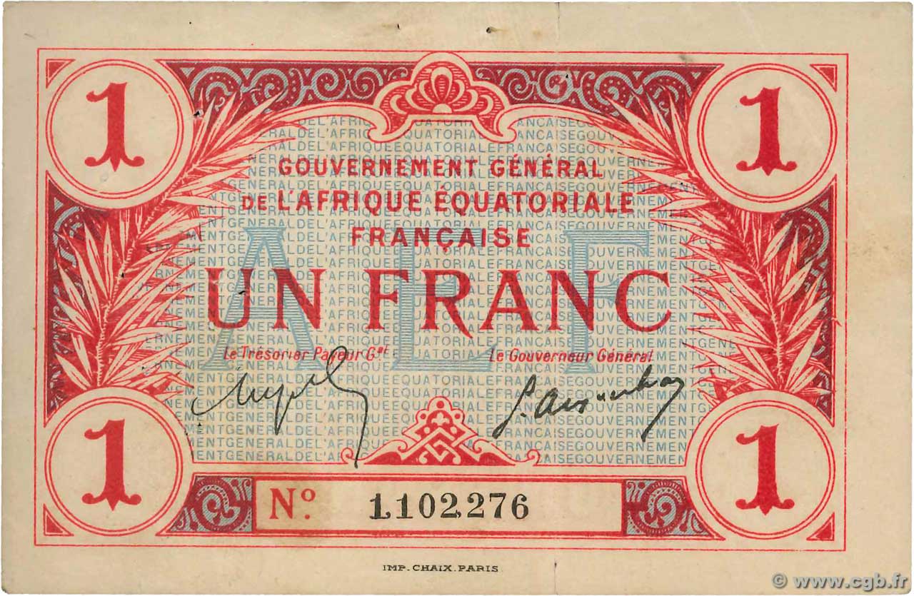 1 Franc AFRIQUE ÉQUATORIALE FRANÇAISE  1917 P.02a BB