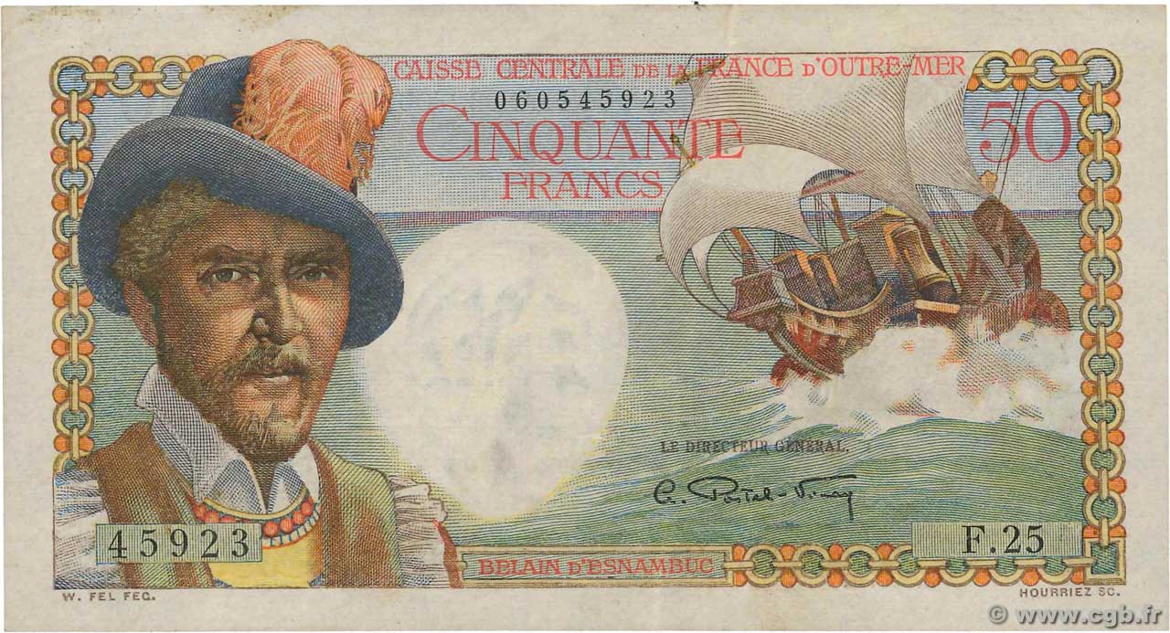 50 Francs Belain d Esnambuc AFRIQUE ÉQUATORIALE FRANÇAISE  1946 P.23 MBC+