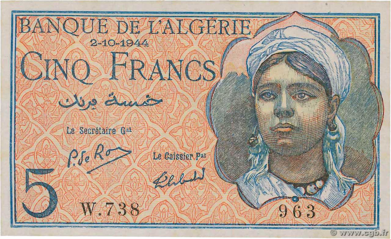 5 Francs ALGÉRIE  1944 P.094b NEUF