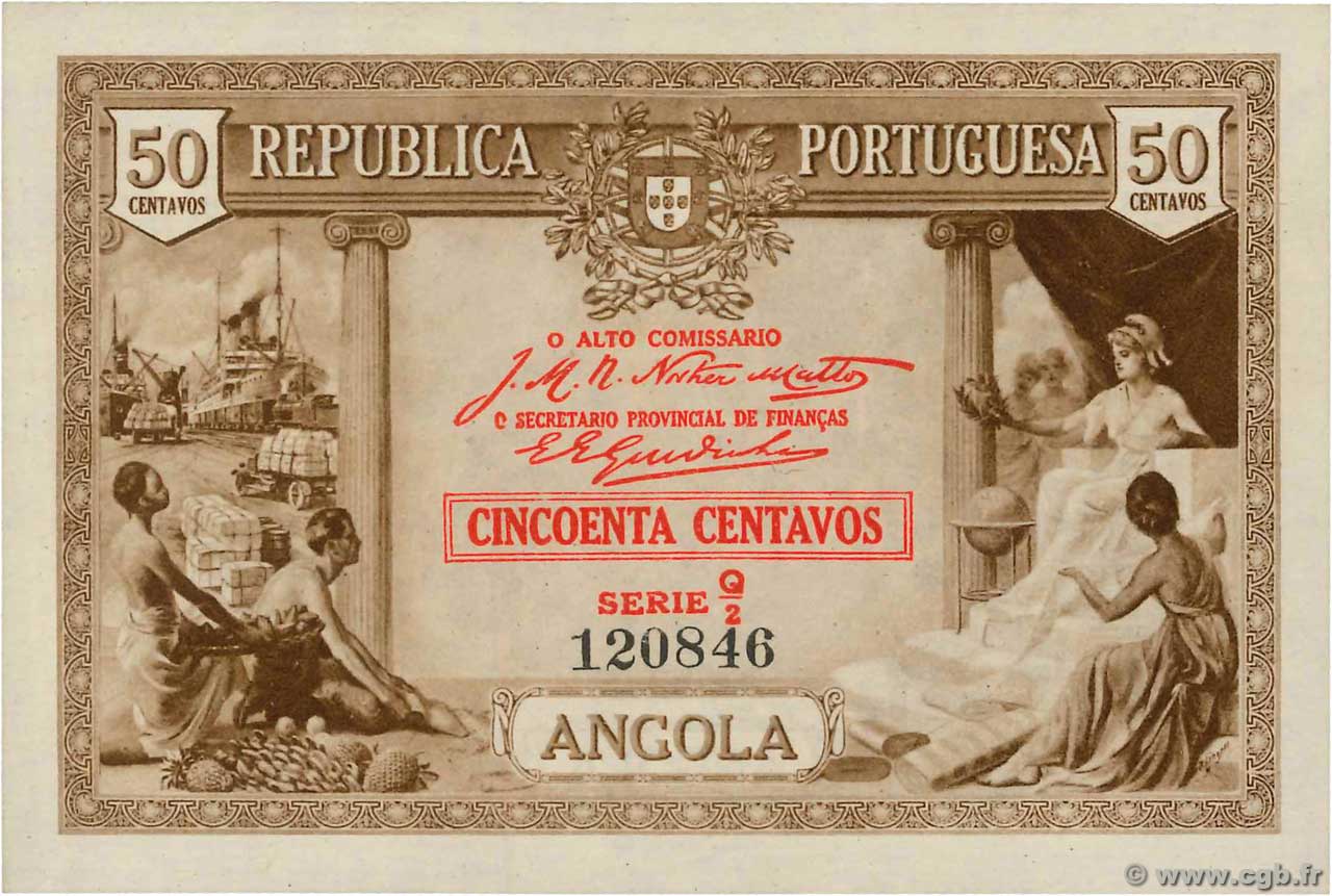 50 Centavos ANGOLA  1923 P.063 XF+