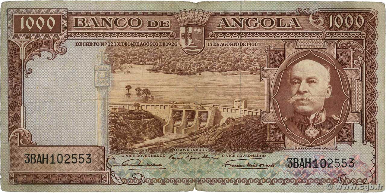 1000 Escudos ANGOLA  1956 P.091 q.MB