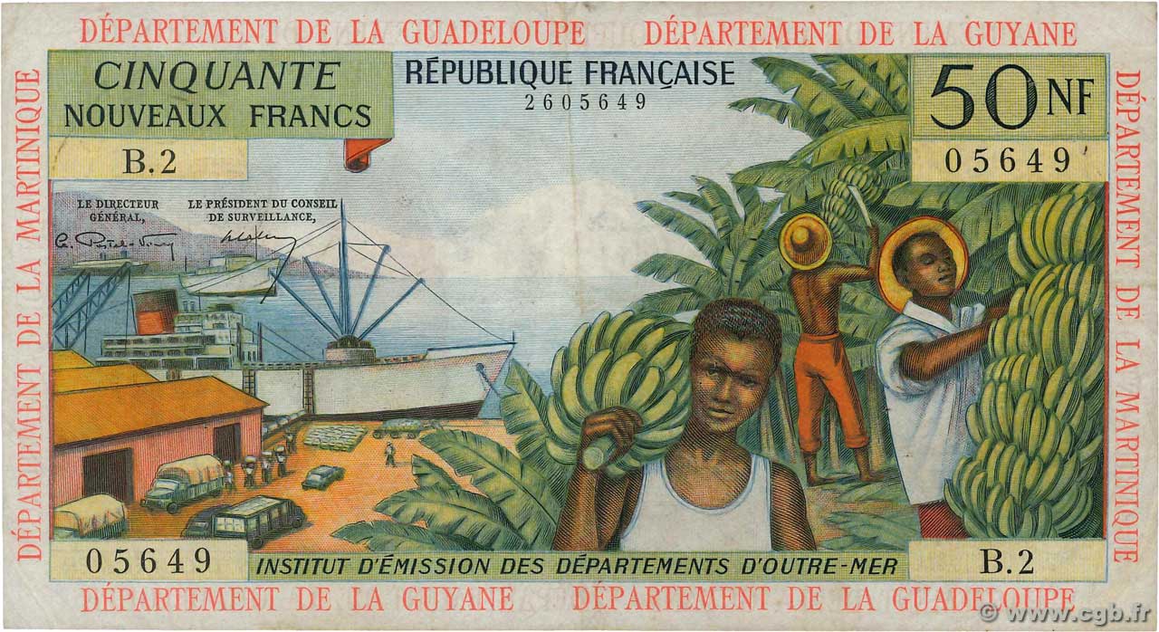 50 Nouveaux Francs FRENCH ANTILLES  1962 P.06a MB