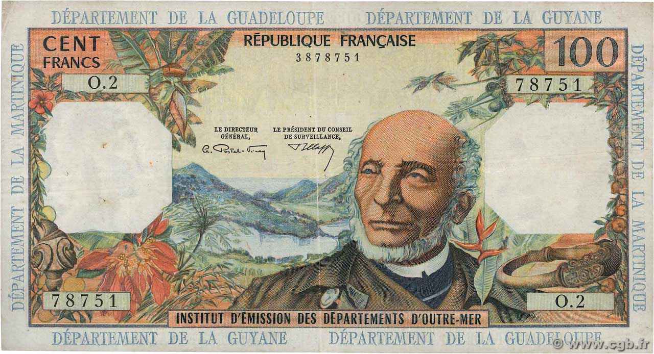 100 Francs FRENCH ANTILLES  1967 P.10b BC+