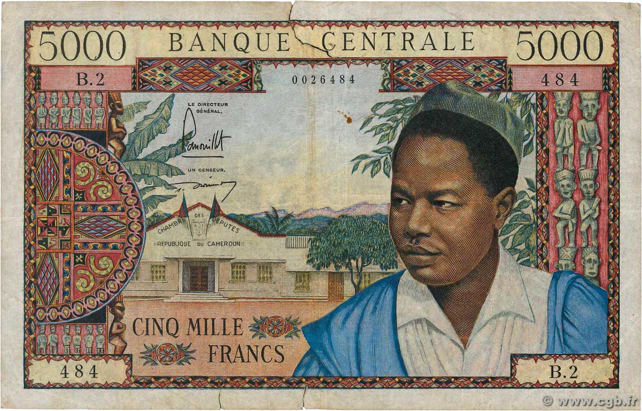 5000 Francs CAMEROON  1961 P.08 VG