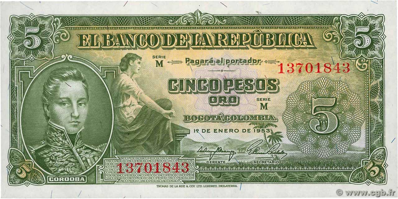5 Pesos Oro COLOMBIA  1953 P.399a FDC