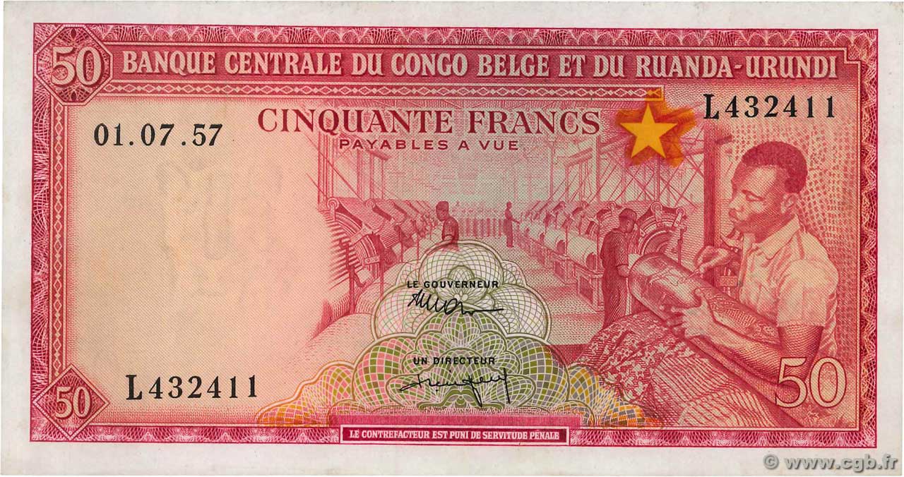 50 Francs CONGO BELGA  1957 P.32 AU