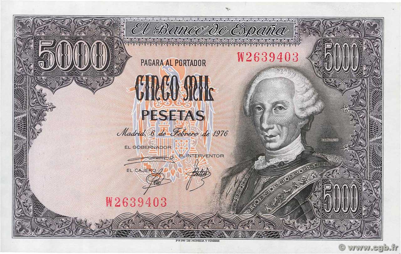 5000 Pesetas SPAIN  1976 P.155 AU+