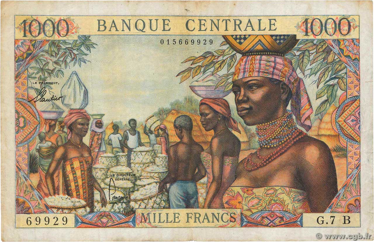 1000 Francs ÉTATS DE L AFRIQUE ÉQUATORIALE  1962 P.05b TB