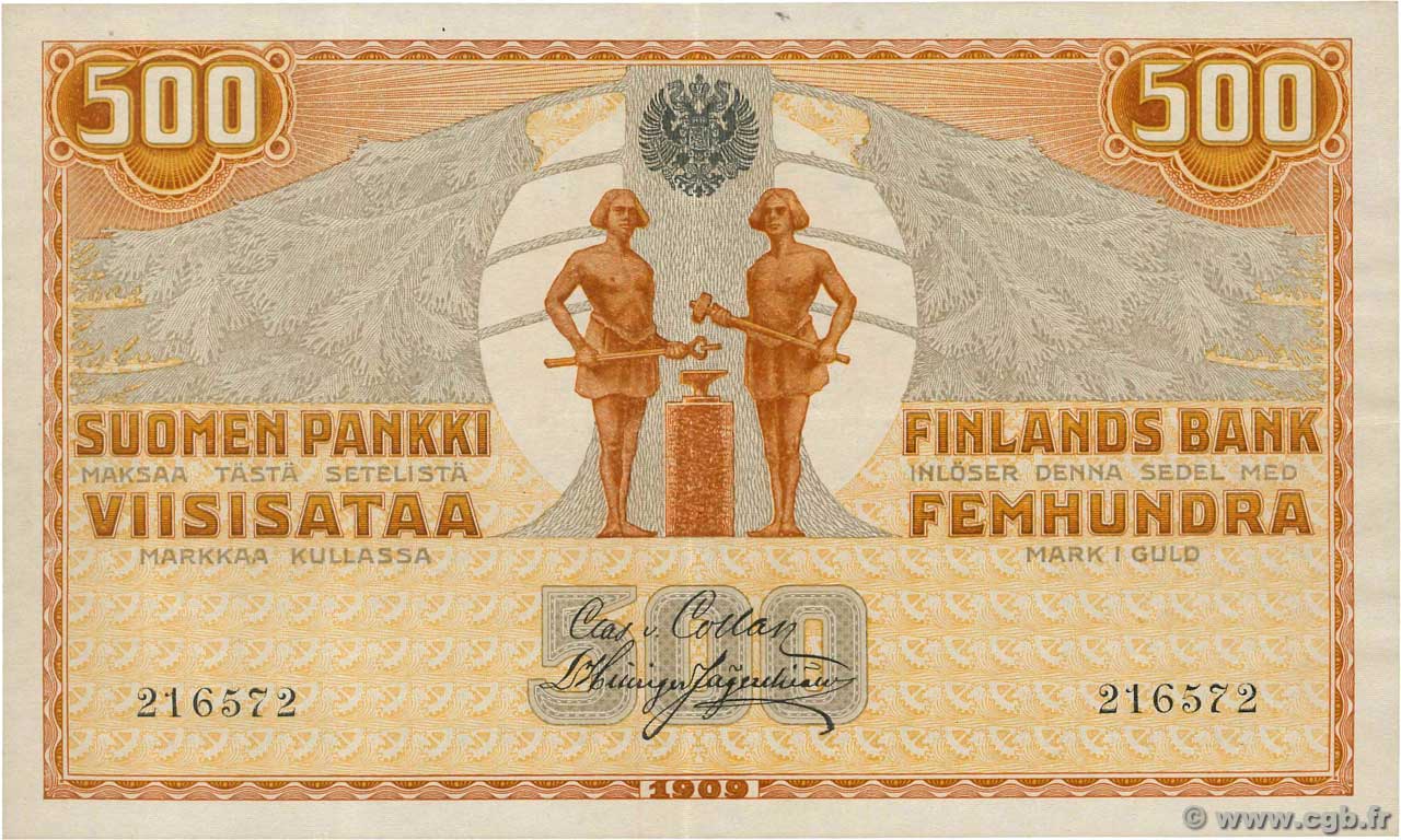 500 Markkaa FINLAND  1909 P.023 VF