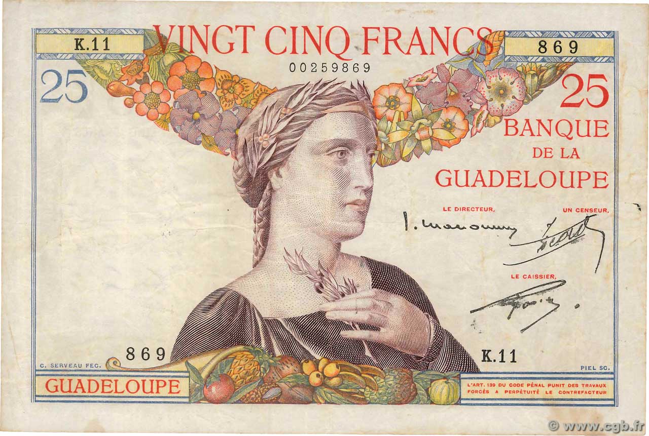 25 Francs GUADELOUPE  1934 P.14 TB+